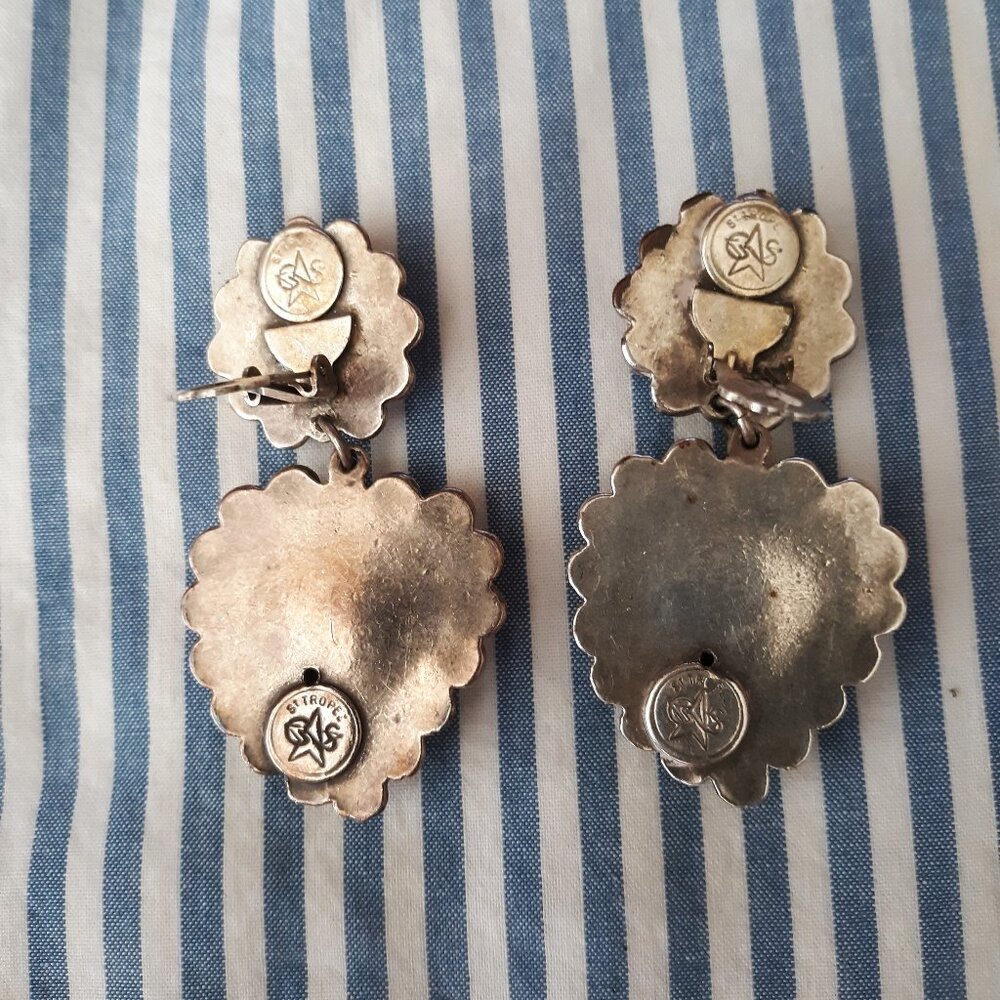 St. Tropez Vintage Chunky Heart Dangle Signed Clip On Earrings Silver - Picture 5 of 6